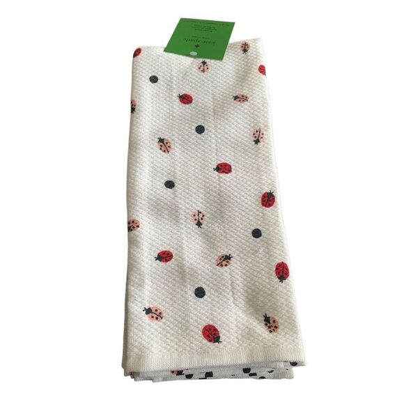 Kate Spade White Ladybug Polka Dot Kitchen Dish Towels Set of 3 - 100% Cotton - Picture 2 of 5